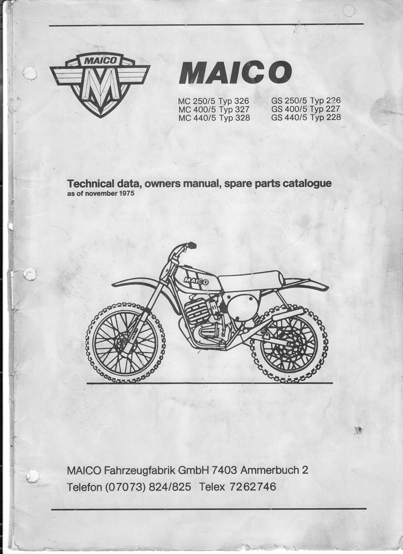 Maico 1986 GM Star 250 500 250E 500E owners manual 